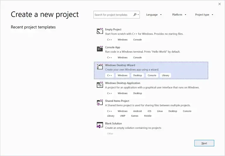 Visual Studio 2019创建项目