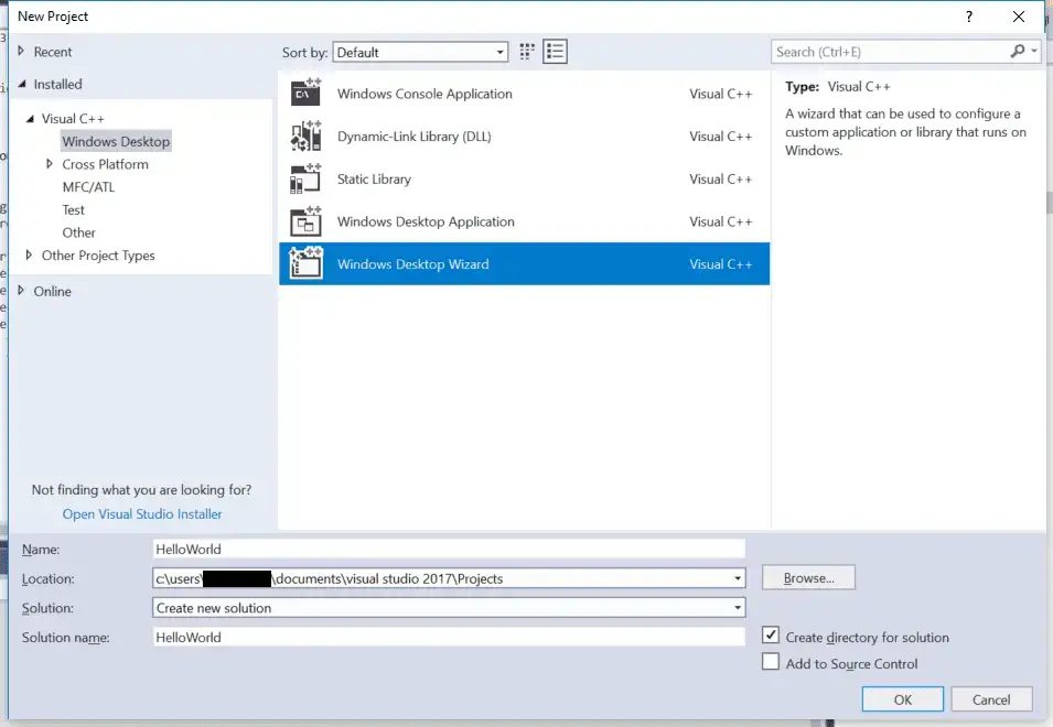 Visual Studio 2017创建项目